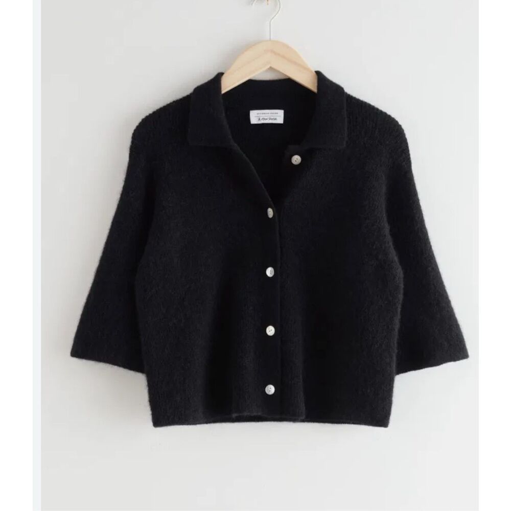 & Other Stories Black Fuzzy Button-Up Cardigan XS Wool Alpaca Blend